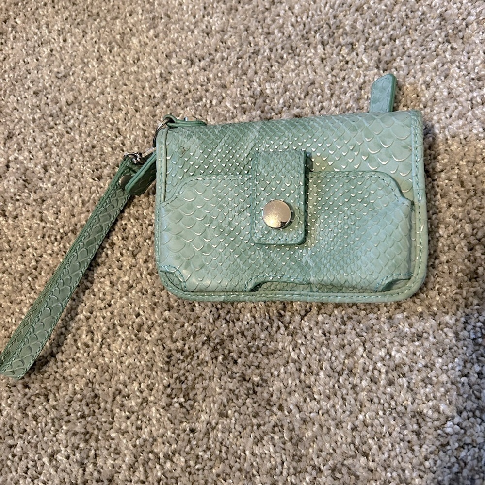 COPY - The limited light blue snakeskin wristlet